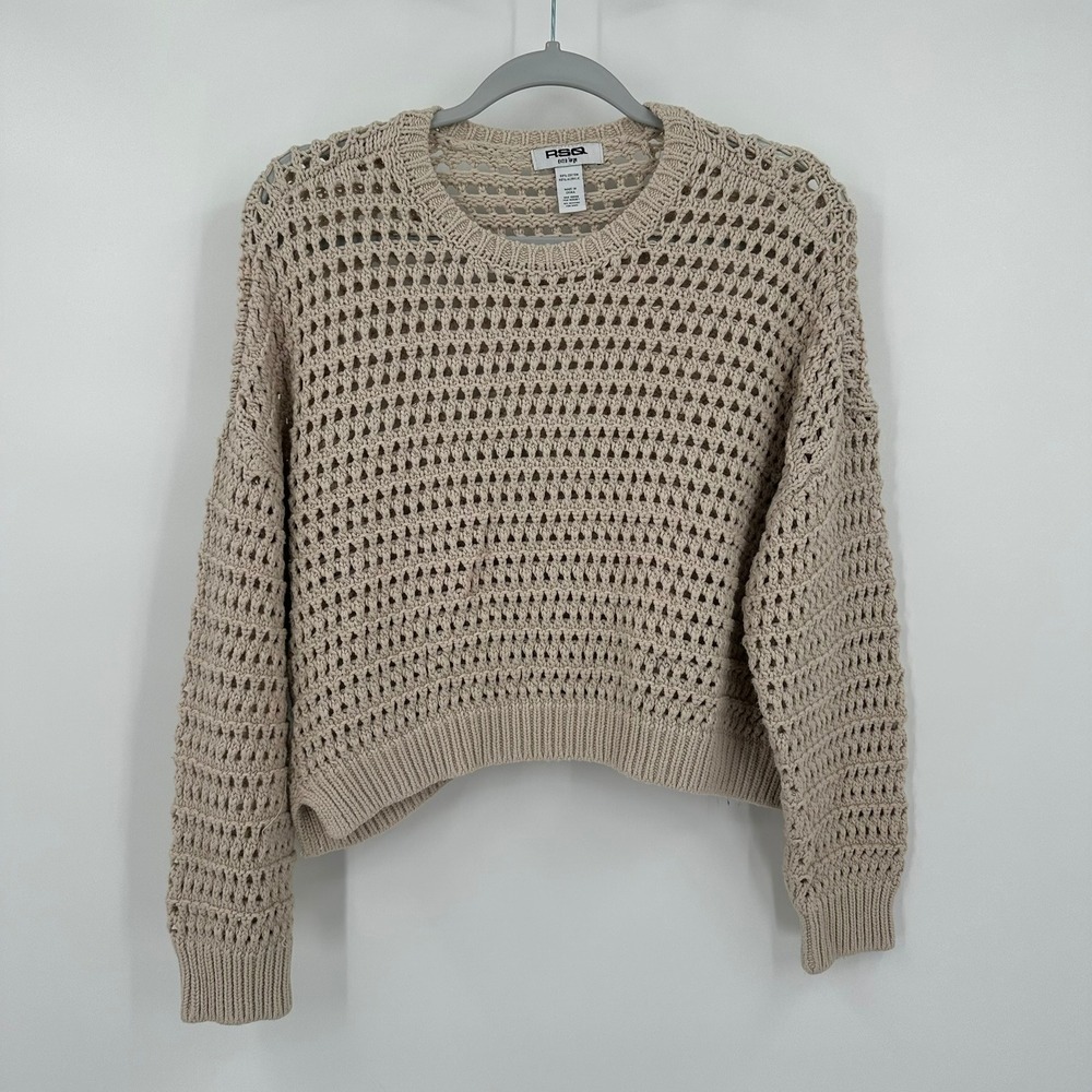 Womens Boho Open Knit Crochet Sweater Size XL Layering Granola Earthy Neutral